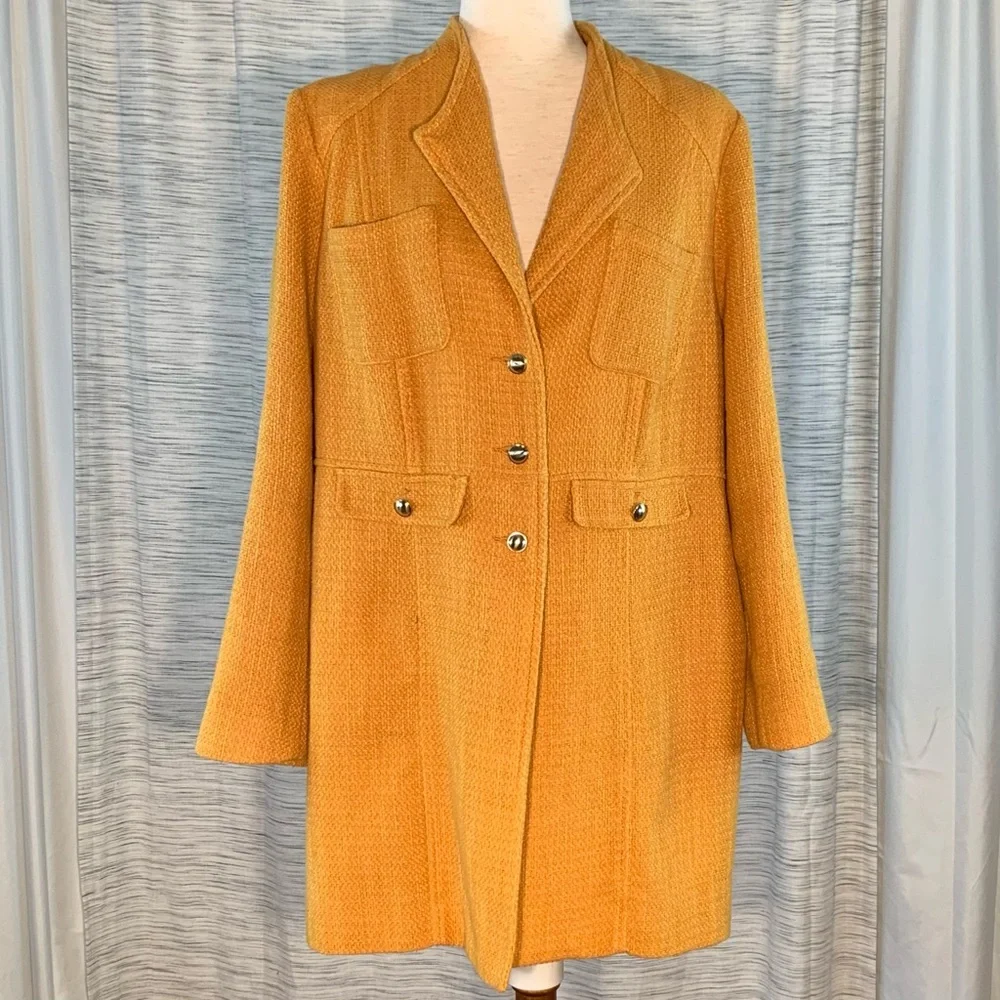 Chico's Mustard Twill Light Coat. - Picture 2 of 16